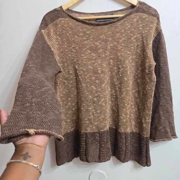 Bill Baber Handmade Scotland Womens 2-Tone Brown Open Knit Wool Knit Sweater M - Picture 4 of 10
